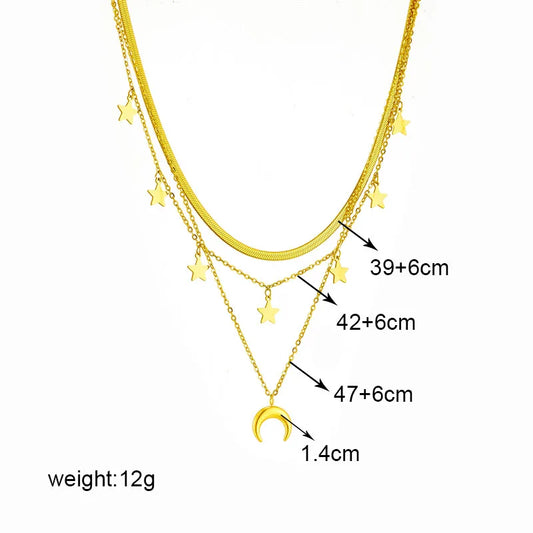 316L Stainless Steel, Moon Stars, Pendant Necklace, Gold Color,