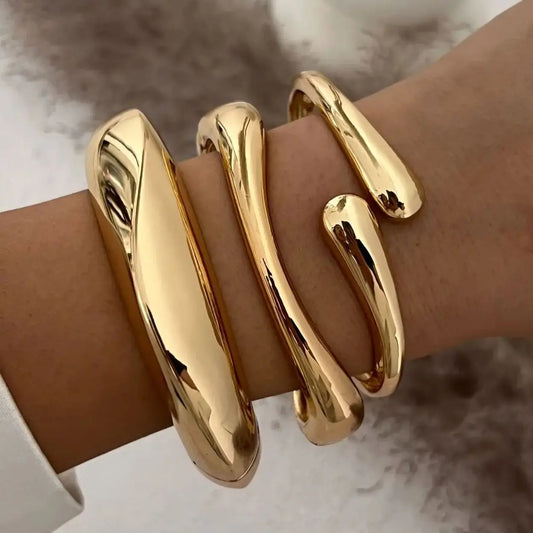 3 Styles Vintage Hip Hop Metal Cuff Bangles Punk Gold Silver Color Geometric Spring Bangles