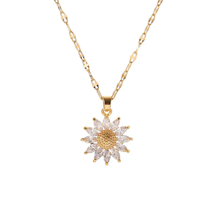 Stainless Steel Golden Sunflower Necklace