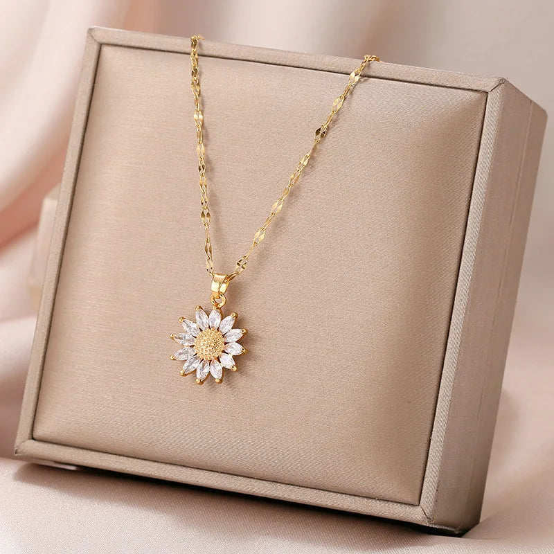Stainless Steel Golden Sunflower Necklace