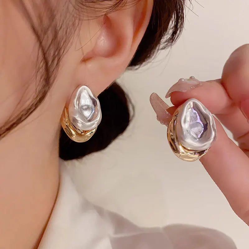 Stainless Steel Droplet Stud Earrings - Vintage Two Way Mix Color Jewelry