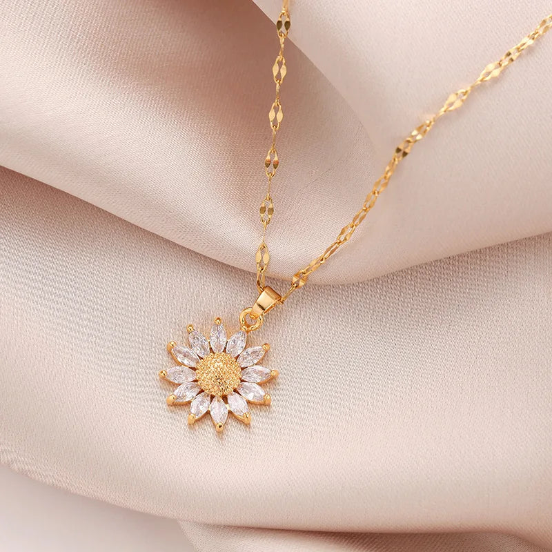 Stainless Steel Golden Sunflower Necklace