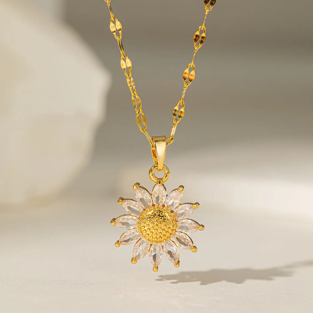 Stainless Steel Golden Sunflower Necklace
